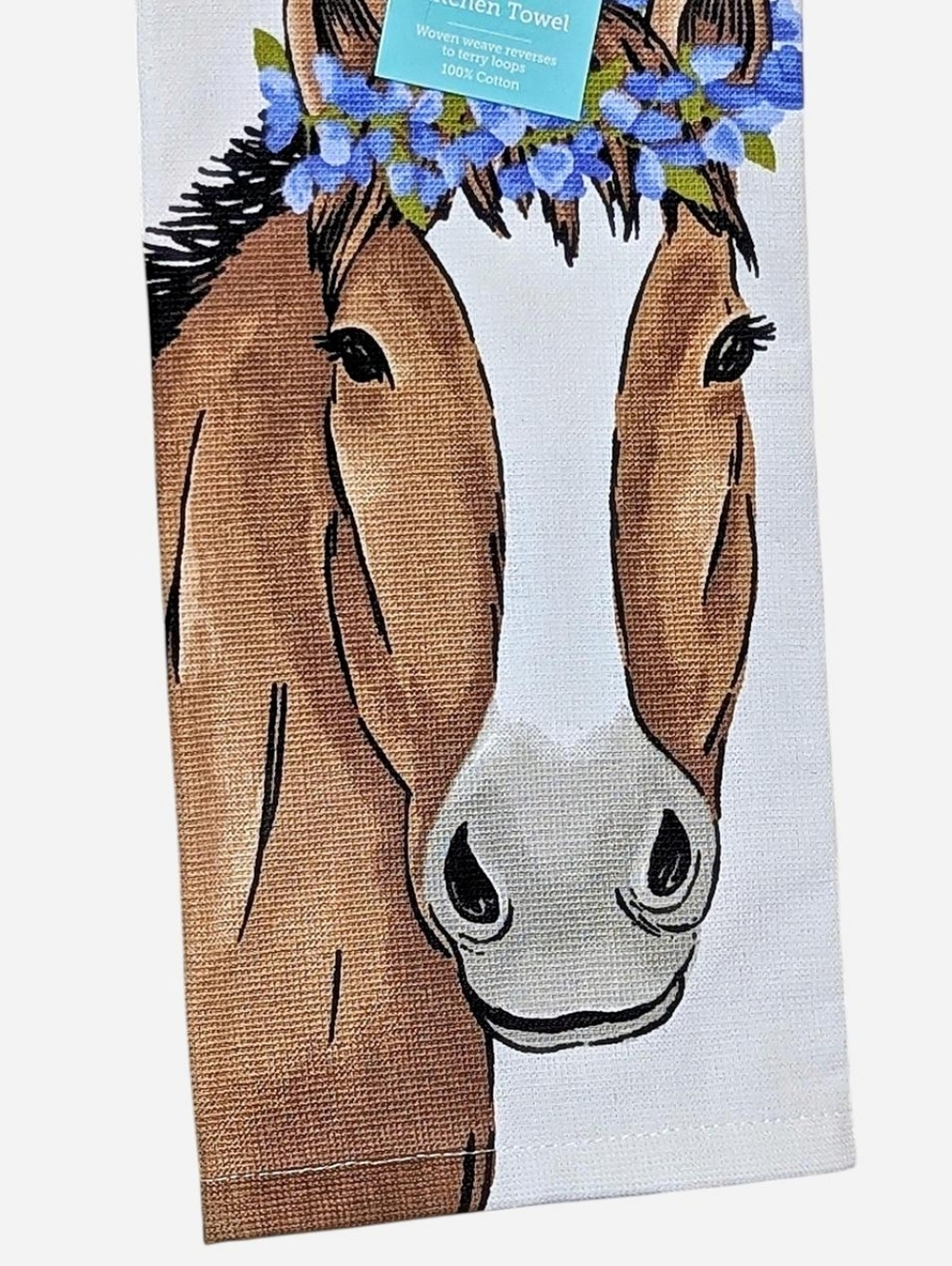 Ritz Horse Watercolor Flower Cotton Kitchen Hand Towel Modern Farm Cottage Decor - Picture 5 of 5